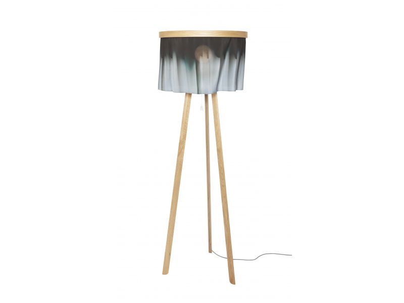 'Abstract Yellow' Oak and Silk Floor Lamp